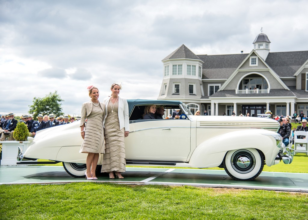 ignition cobble beach Lisa and Heather with 1938 Graham 97 in front of Cobble Beach Clubhouse