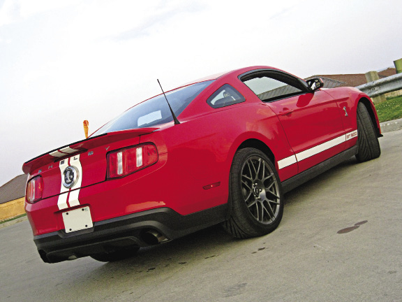 The striping kit and Shelby badging are clear signals that this is no garden variety Mustang.