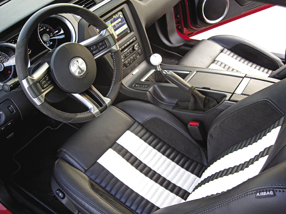 The interior is modern, yet wrapped in retro Mustang packaging.