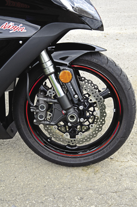 Front brakes on the ZX-10R ABS. Photo by RHM Photo
